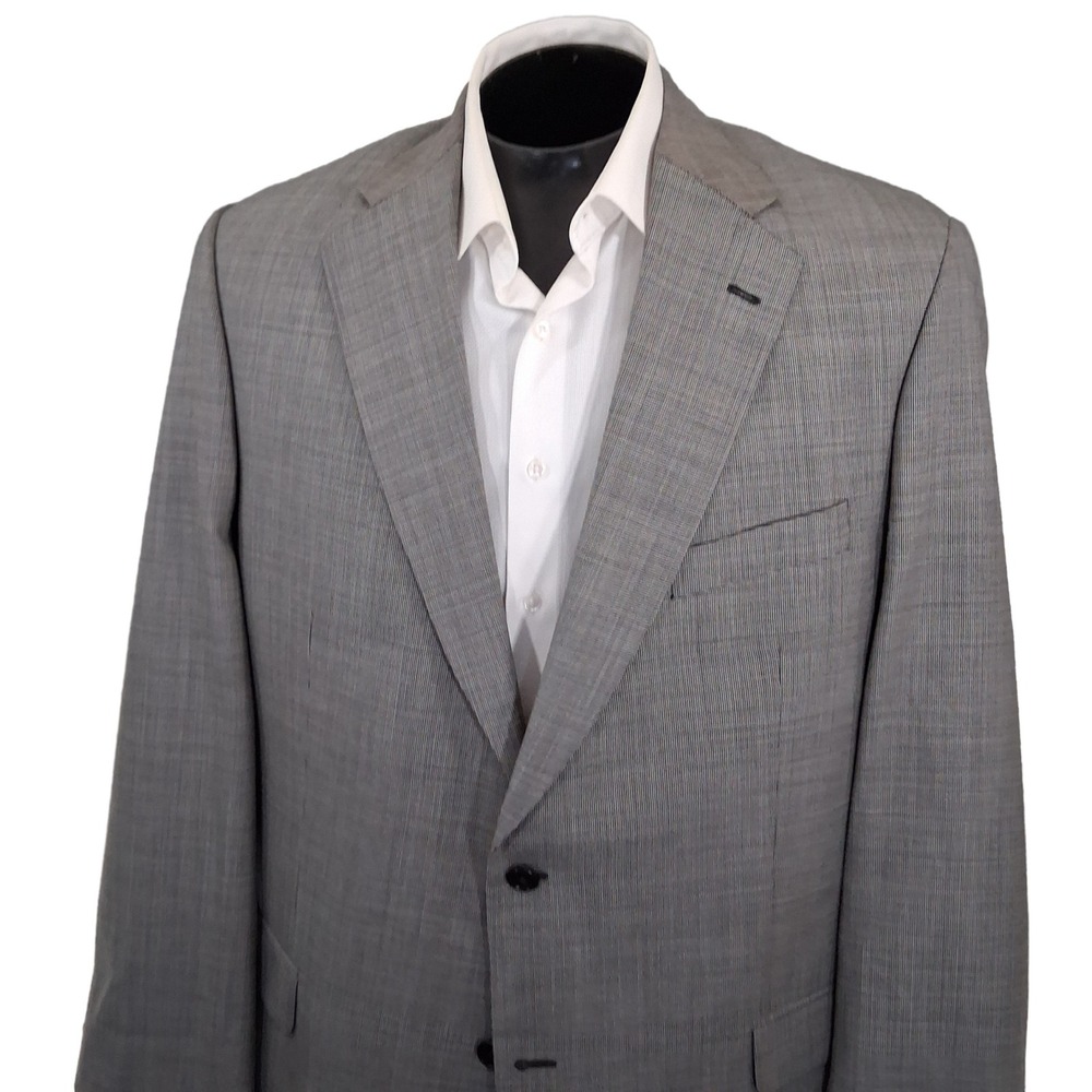 Alan Flusser Sport Coat 46L Gray Super 100 Wool Micro-Houndstooth Blazer No Vent
